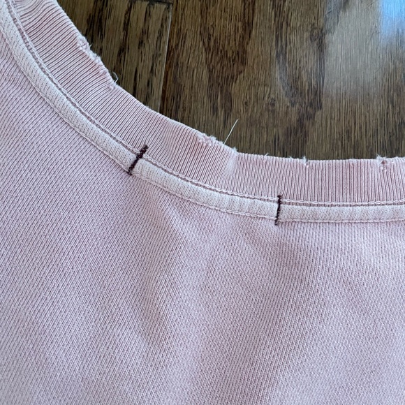 AMO Distressed Crewneck Cotton Cuffed Pink Sweatshirt - Picture 6 of 10